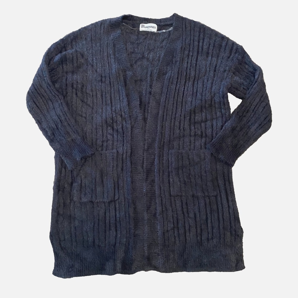 No Bundaries Cardigan Open Front Black Size Large Cozy Winter Soft Casual